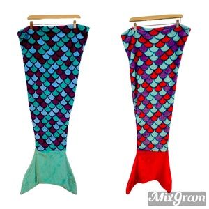 Girl's Mermaid Purple Blue And Purple Red Fleece Blankets Size (Youth) Set Of 2